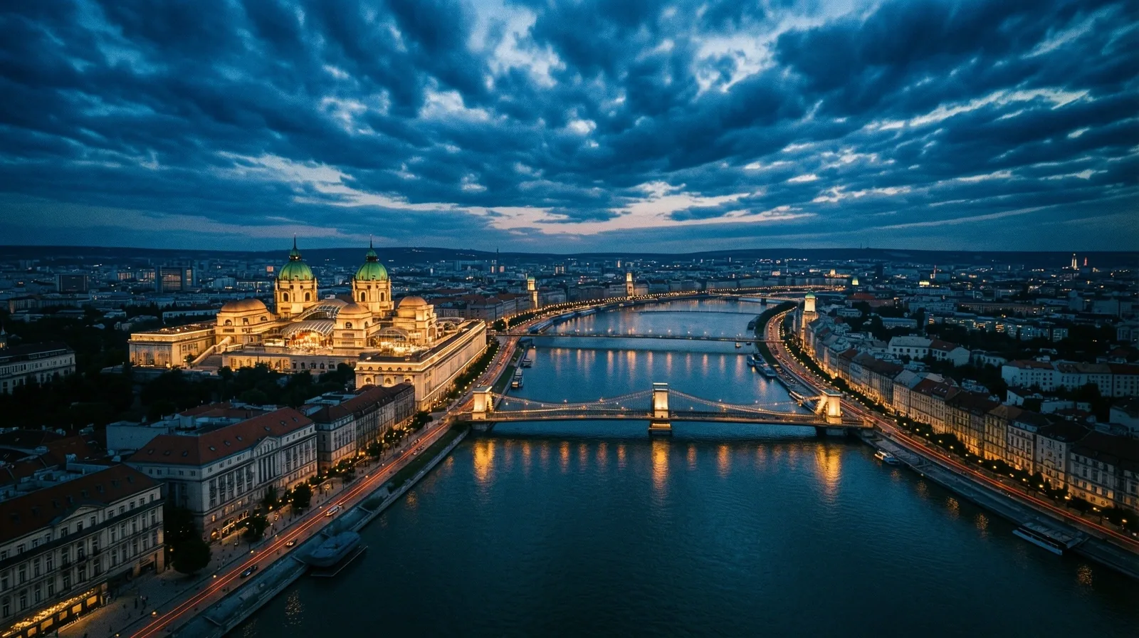 Budapest horizont az alkonyat fényeiben
